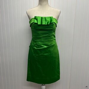 Phoebe Couture Green Silk Bow Pleated‎ Mini Dress Sz 8
